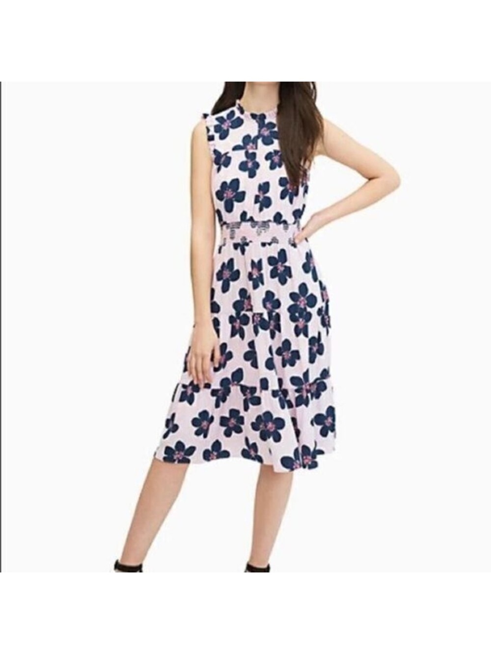 Kate Spade New York Pink & Navy Floral Midi Dress Size Large